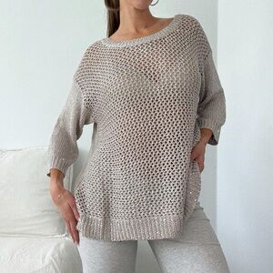 Lane Bryant Grey Open Knit Sequin Sweater